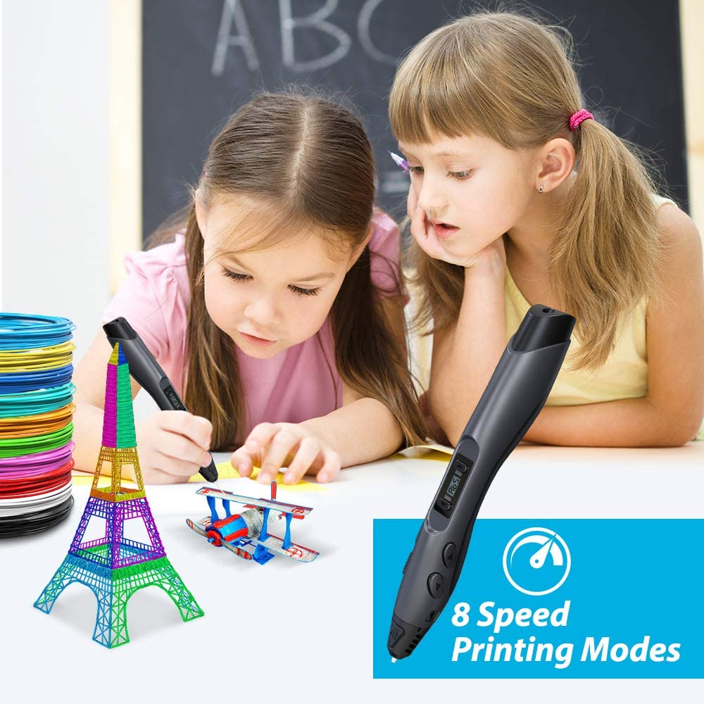 KreativKids Bolígrafos 3D Bolígrafo 3D + filamentos PLA de 20 colores (100  m) Bolígrafo de impresión 3D con pantalla LCD, para niños y adultos
